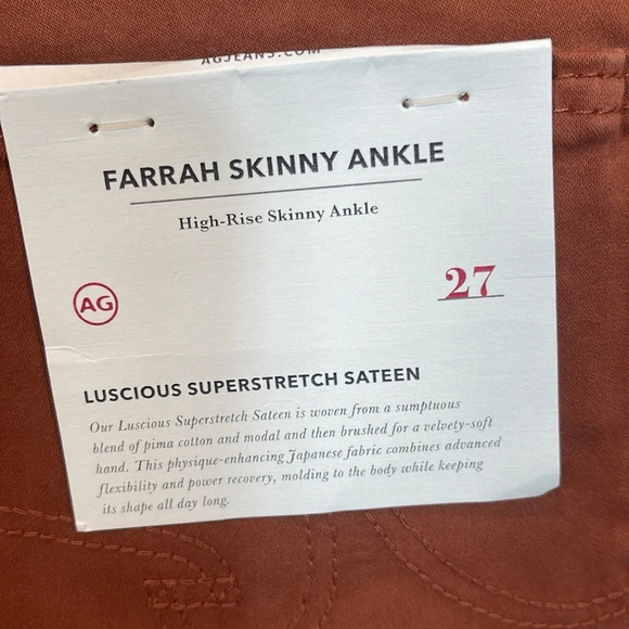 Ag Farrah High Waist Ankle Skinny Orange Jeans Size 27 - Picture 5 of 8
